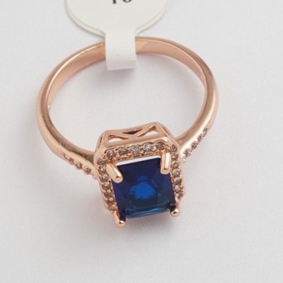 Jewelry - Rose Gold Square Blue CZ Stone Accent Ring